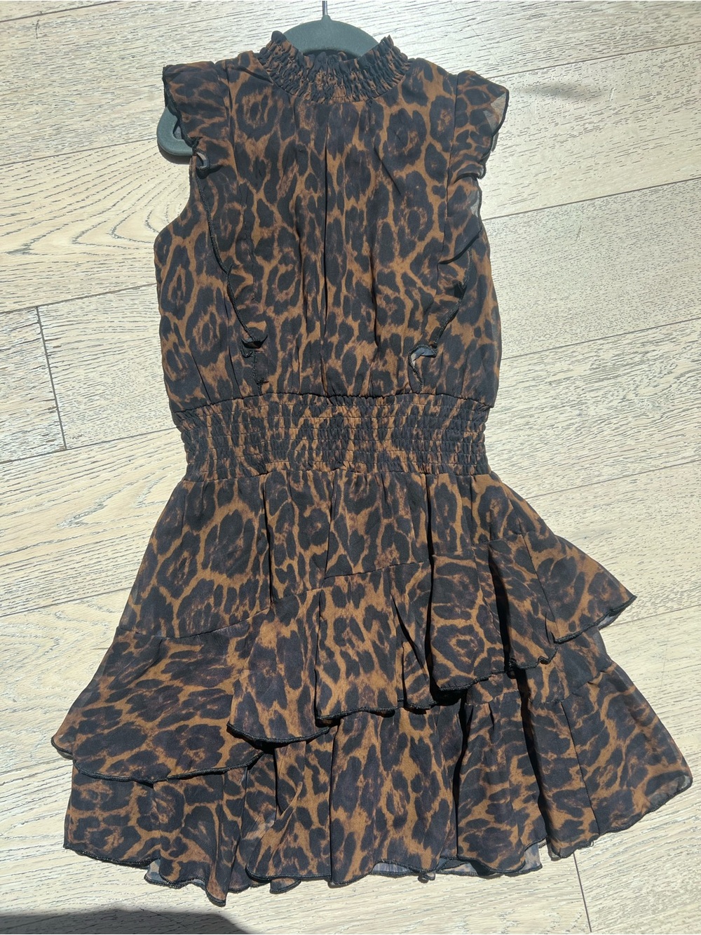 Girls Aqua Brown and Black Leopard Ruffle Tiered Dress